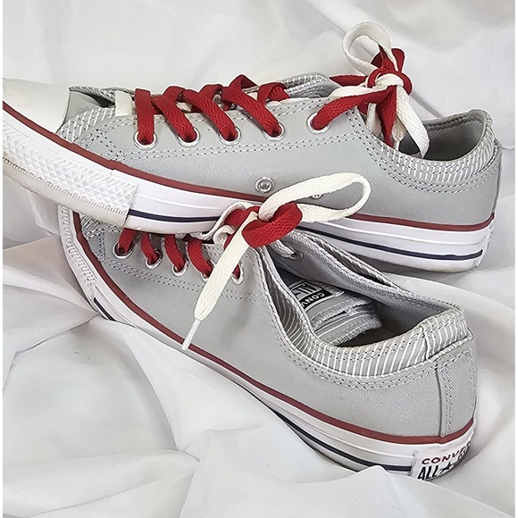 CONVERSE  Double Upper  Grey & White‎ Sneakers Red And White Laces- Size 9 - Picture 6 of 11